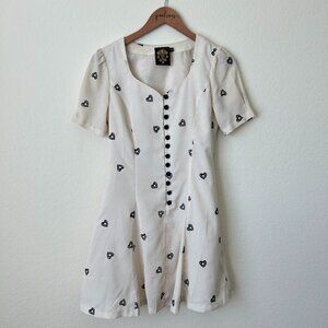 Nishe Dress Womens US 4 Cream White Heart Embroidered A-Line Pin-Up Skater